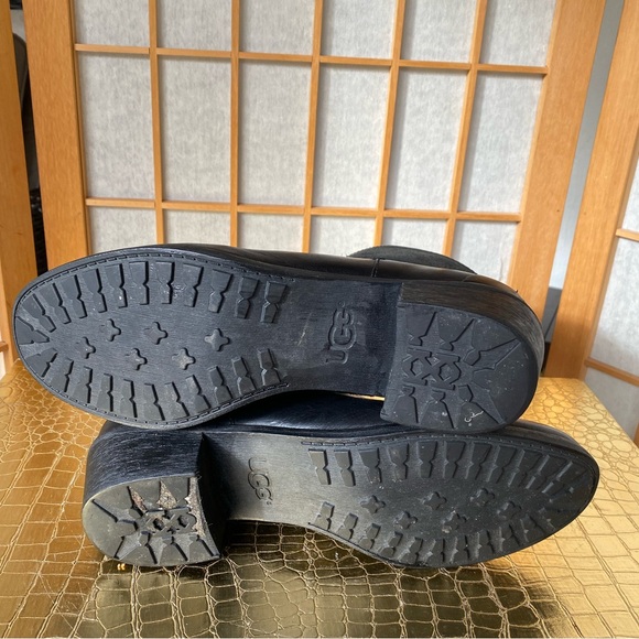 UGG Penelope Black Leather Sherpa Insole Ankle Boot SZ 10 - Picture 13 of 15